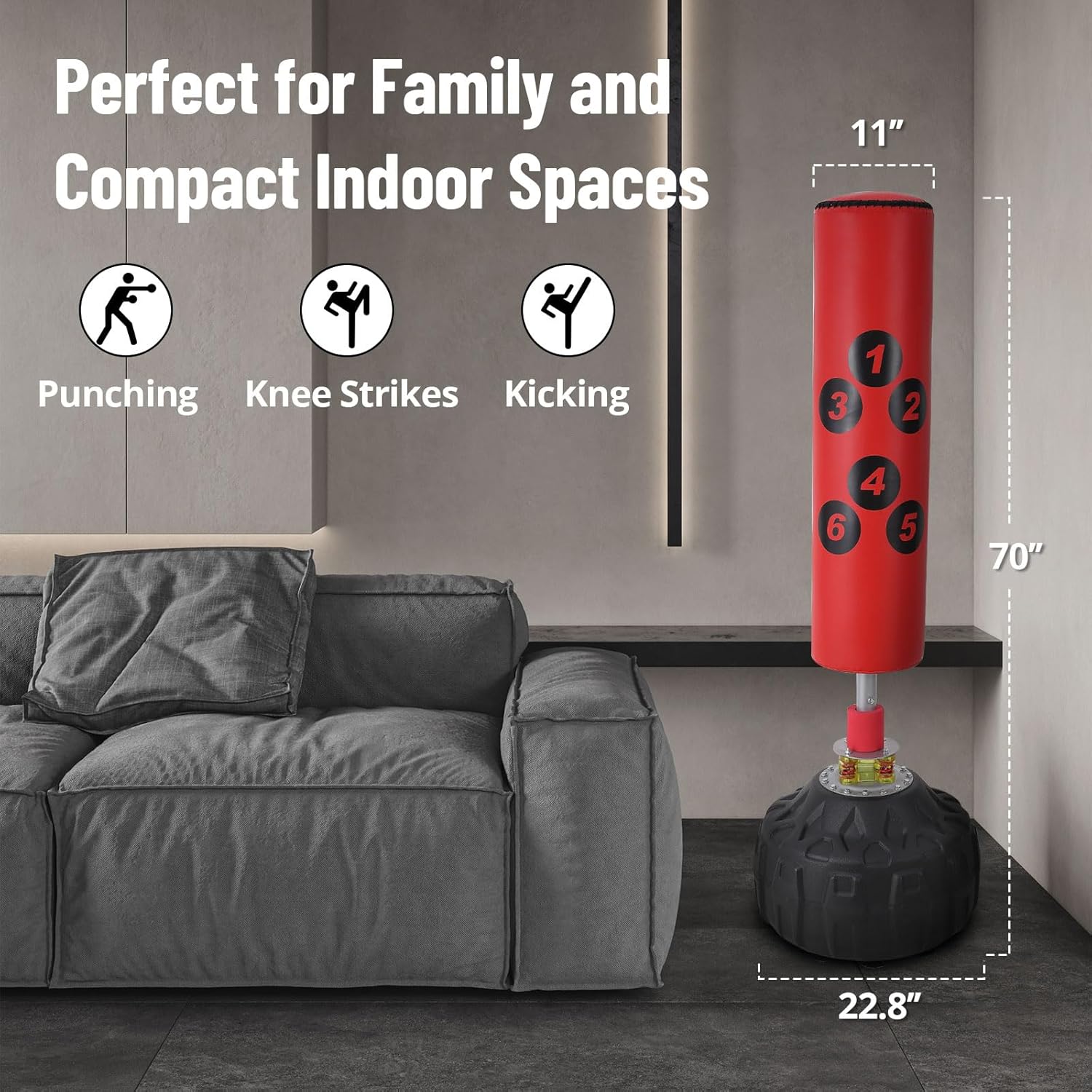 Punching Bag with Stand - 70inch, 203lbs Load Bearing, with Base, Freestanding Heavy Boxing Bag for Adults and Youth