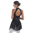 thumbnail image 2 of Yeahdor Womens V Neck Backless Rhinestone Dance Dress Figure Skating Skirted Leotard Gymnastics Ballerina Costume Black S, 2 of 7