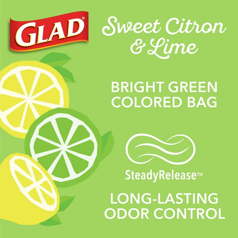 Glad Drawstring Bags, Small, Lemon Fresh Bleach Scent,4 Gallon - 34 bags