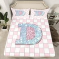 thumbnail image 2 of Castle Fairy Glitter Alphabet D Girl 4-Piece Full Size Sheets,Geometric Grid Bed Sheets,Pink Silver Lightweight Sheet Sets,Ultra Soft Home Decor, 2 of 7