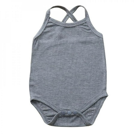 

Oaktree-Baby Sleeveless Solid Rompers Bodysuits Ribbed Clothes Outfits Sleeveless Overalls Clothing Set