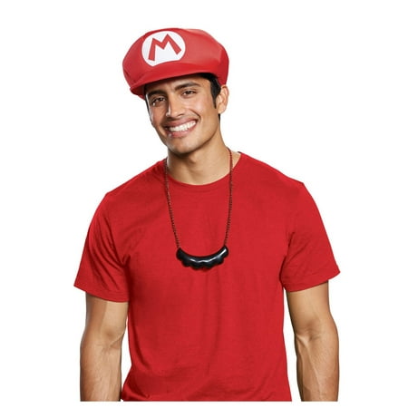 Super Mario Bros. Mario Hat & Mustache Necklace Halloween Costume Accessory