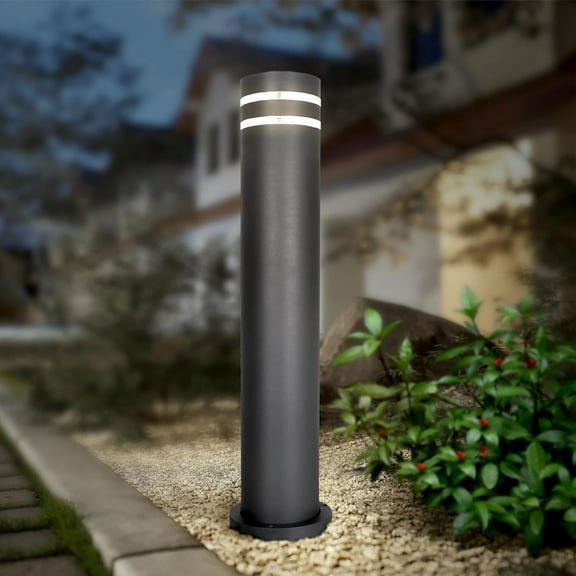 ASD 24 Inch Round Bollard Light Fixture | 60W E26 Socket 120V | Dimmable, Waterproof, LED/CFL/Incandescent Bulbs Compatible, ETL Listed | Outdoor Floor Lantern, Landscape Post Lighting | Black