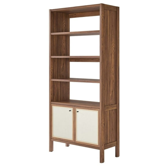 Bookcase Book Shelf Rack, Walnut, Wood, Living Room Lounge Cafe Lobby Hospitality Restaurant, Modern Contemporary HB36536
