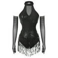 thumbnail image 4 of RUNQHUI Justaucorps Sans Manches à Franges Pailletées pour Femmes, Salsa de Danse de Salon Noire m, 4 of 7