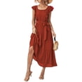 thumbnail image 5 of Hanerdun Women Ruffle Dresses Female Solid Color A-Line Midi Dress Red XL, 5 of 6