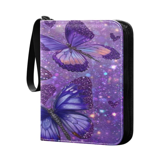 4 Pocket Card Binder with 50-page sleeve can hold 400 game cards Shimmering Purple Butterflies