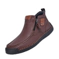 thumbnail image 2 of HTHLVMD Hand-Stitched Leather Loafers, Men's Mid-Top Slip On Chukka Boots,Vintage Leather Hand-Stitching Elastic Non-Slip Driving Walking Casual Dress Shoes, Coffee 11, 2 of 5