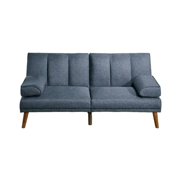 Dora 71 Inch Adjustable Futon Sofa Bed with Vertical Channel Tufting Blue - Saltoro Sherpi