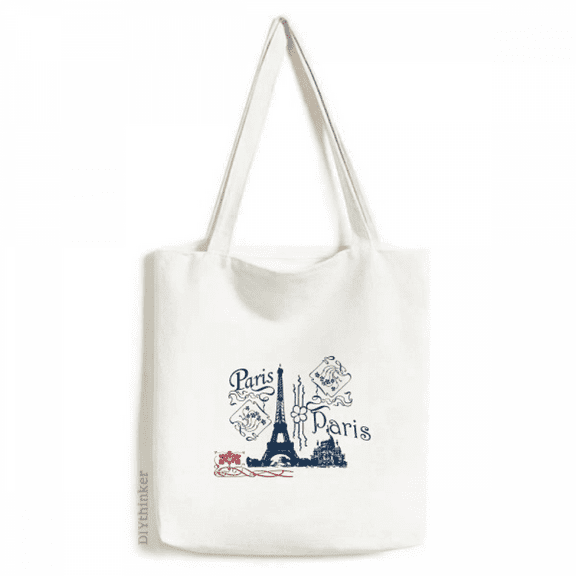Eiffel Tower France Paris Line Drawing Tote Canvas Bag Shopping Satchel Casual Handbag