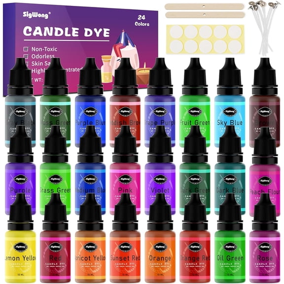 Candle Dye - 24 Colors Liquid Candle Making Dye for DIY candle making supplies Kit Food Grade Ingredients Oil-Based Candle Coloring for Soy Wax Dyes Beeswax Gel Wax Paraffin Wax - Each 0.35oz/10ml
