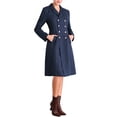 thumbnail image 4 of Vestido Blazer de Tweed para Mujeres INSPIRE CHIC con Cuello, Doble Botonadura, Corte A, Vestidos Formales de Trabajo en Azul Marino, 4 of 5
