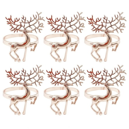

NUOLUX 6pcs Christmas Napkin Holder Alloy Delicate Deer Napkin Ring for Christmas Party