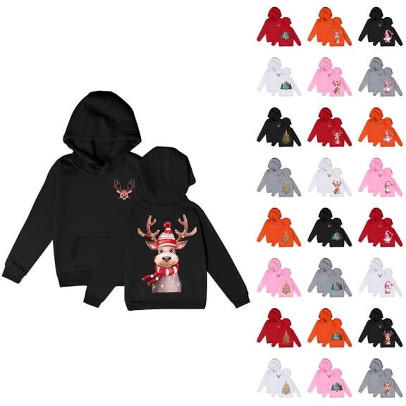 Cute Christmas Hoodies for Girl 2025 Long Sleeve Holiday Graphic Hooded Sweatshirt with Pockets Kids Pullover Tops