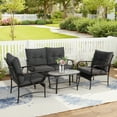 thumbnail image 2 of 4-Piece Outdoor Sectional Sofa Set, Wicker Conversation Sets with Arm Chairs, Tempered Glass Table, Cushions, All-Weather Rattan Patio Furniture Sets for Backyard Garden Pool, K2594, 2 of 8