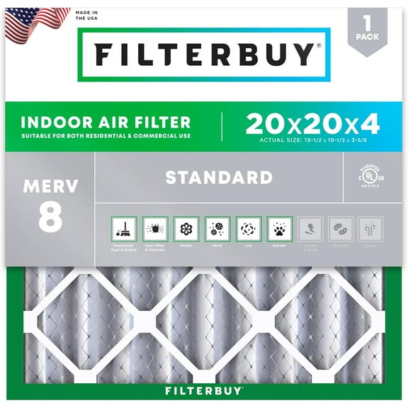 Filterbuy 20x20x4 MERV 8 Dust Defense, Pleated HVAC AC Furnace Air Filters (1-Pack)