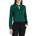 thumbnail image 5 of Allegra K Women's Satin Top Long Sleeves Elegant V Neck Collar Work Office Blouse, 5 of 6