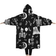 thumbnail image 2 of Oversized Wearable Blanket Hoodie,Halloween Skeleton Fun Pattern Sherpa Blanket Hoodie with Super Pockets,Super Warm Fuzzy Pullover for Women & Men, 2 of 6