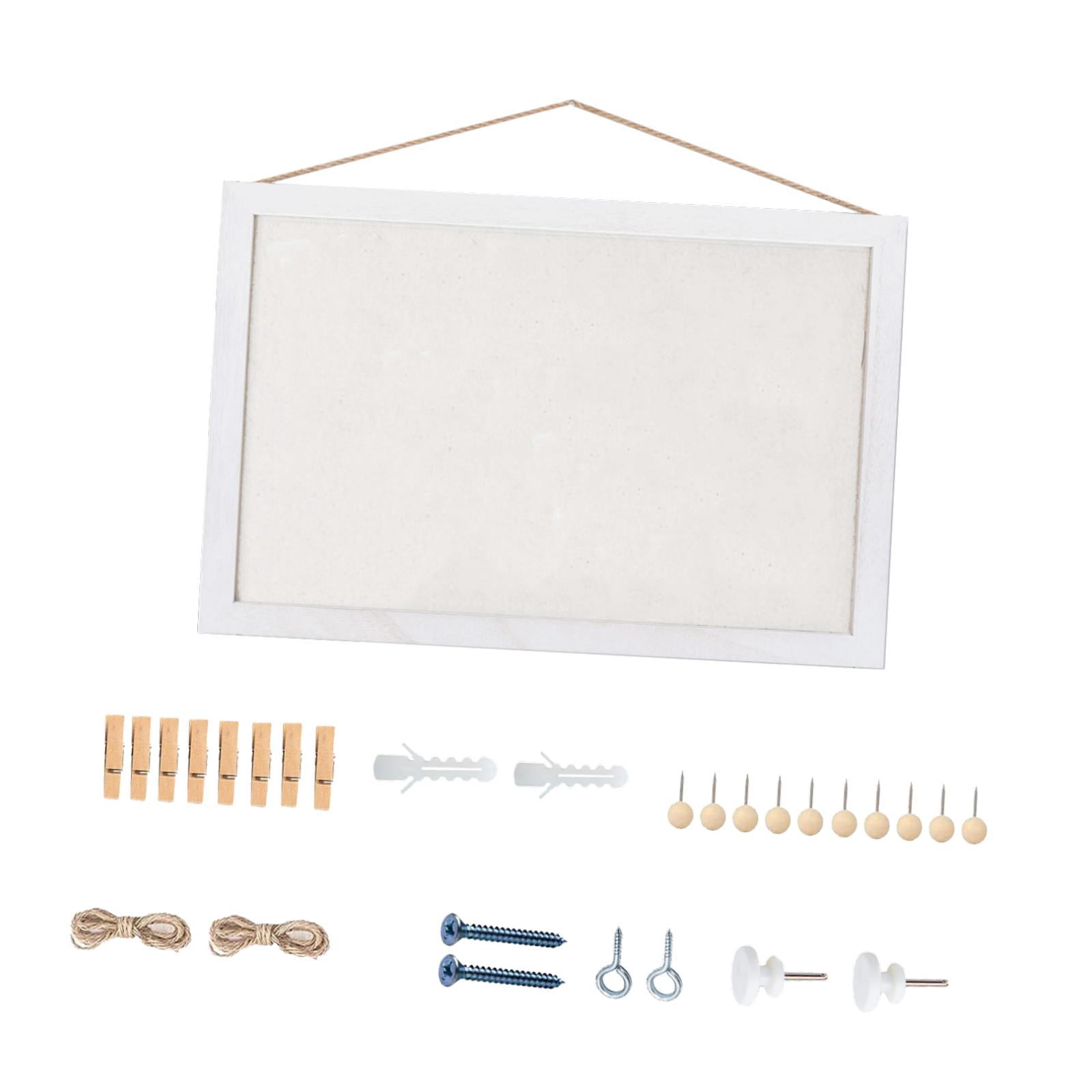 kowaku Cork Board Wall Mounted Board Retro Design Wood Frame Hanger Board Message Board for Living Room Decor Kitchen Bedroom White