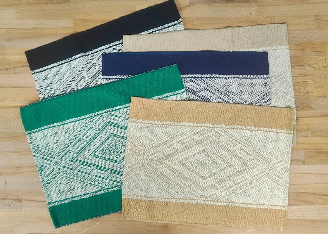 Fennco Styles Diamond Weave Cotton Blend 14" W x 19" L, Set of 4 - Black Geometric Rectangular Table Mats for Boho Décor, Dining Table, Banquets, Family Gatherings