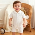 thumbnail image 4 of Krdevn Baby Boys Textured Terry Romper Lapel Collar Short Sleeve Button Up Summer Outfit,6-12 Months, 4 of 4