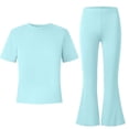 thumbnail image 4 of HAOTAGS Big Girls Outfit Sets 8-13Y,Tee & Full-Length Pants Activewear Round Neck Stretch Waist 2-Piece Clothes Mint Green 9-10T, 4 of 6