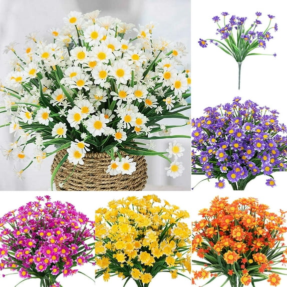 UDIYO 3 Bundles Daisies Artificial Flowers Fake Colorful Daisy Plant UV Resistant Greenery Shrubs Plants for Indoor Outdoor Hanging Planter Home Garden Decor Wedding Porch Window Decor
