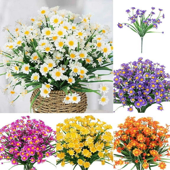 UDIYO 3 Bundles Daisies Artificial Flowers Fake Colorful Plant UV Resistant Greenery Shrubs Plants for Indoor Outdoor Hanging Planter Home Garden Decor Wedding Porch Window Decor
