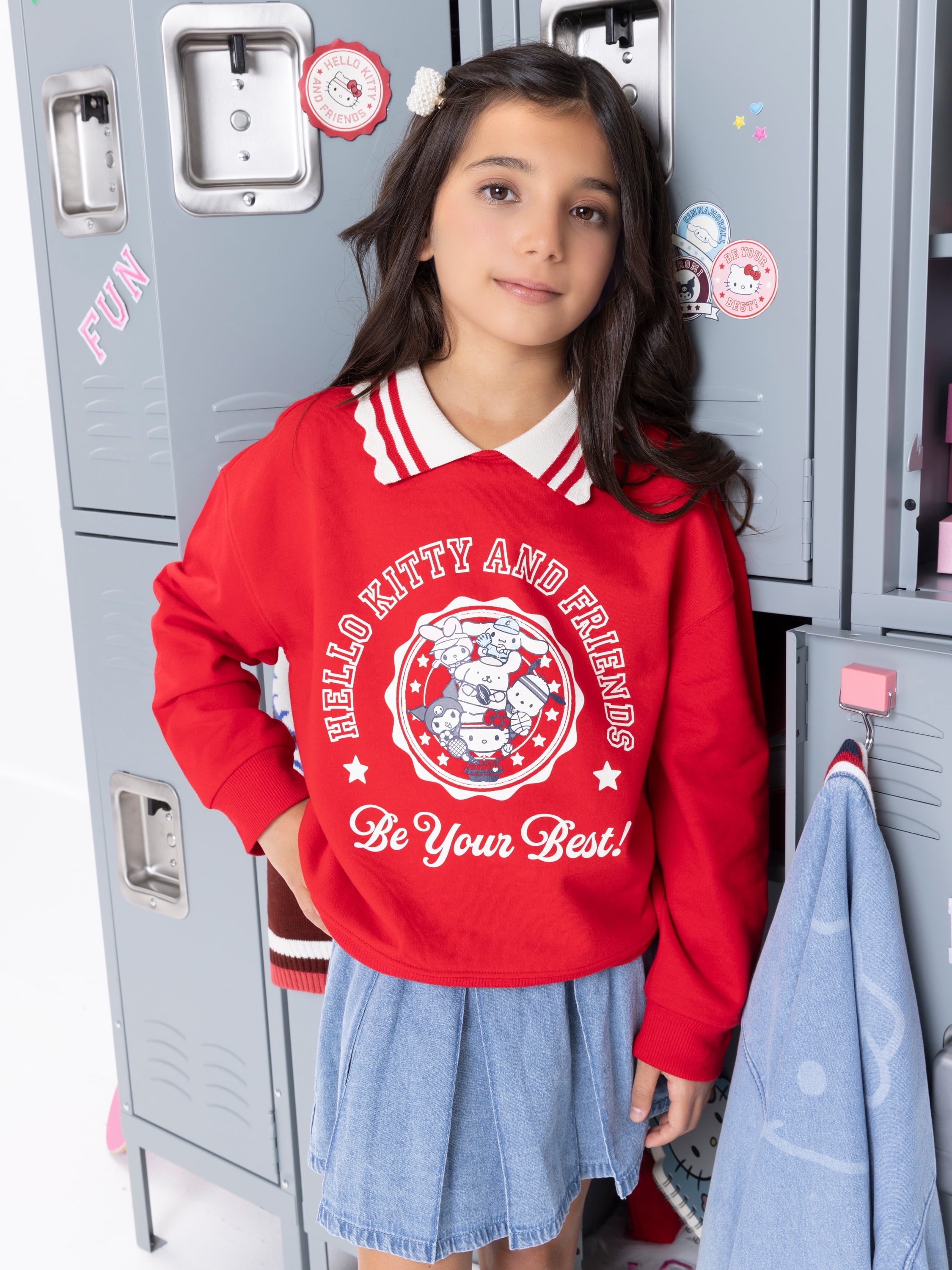 Wonder Nation Hello Kitty Girls Graphic Collared Sweatshirt with Long Sleeves, Sizes 4-18