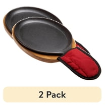 (2 pack) Fajita Plate Set - Pre-seasoned Cast Iron Fajita Pan with Wooden Tray and Hot Mitt by Old Mountain