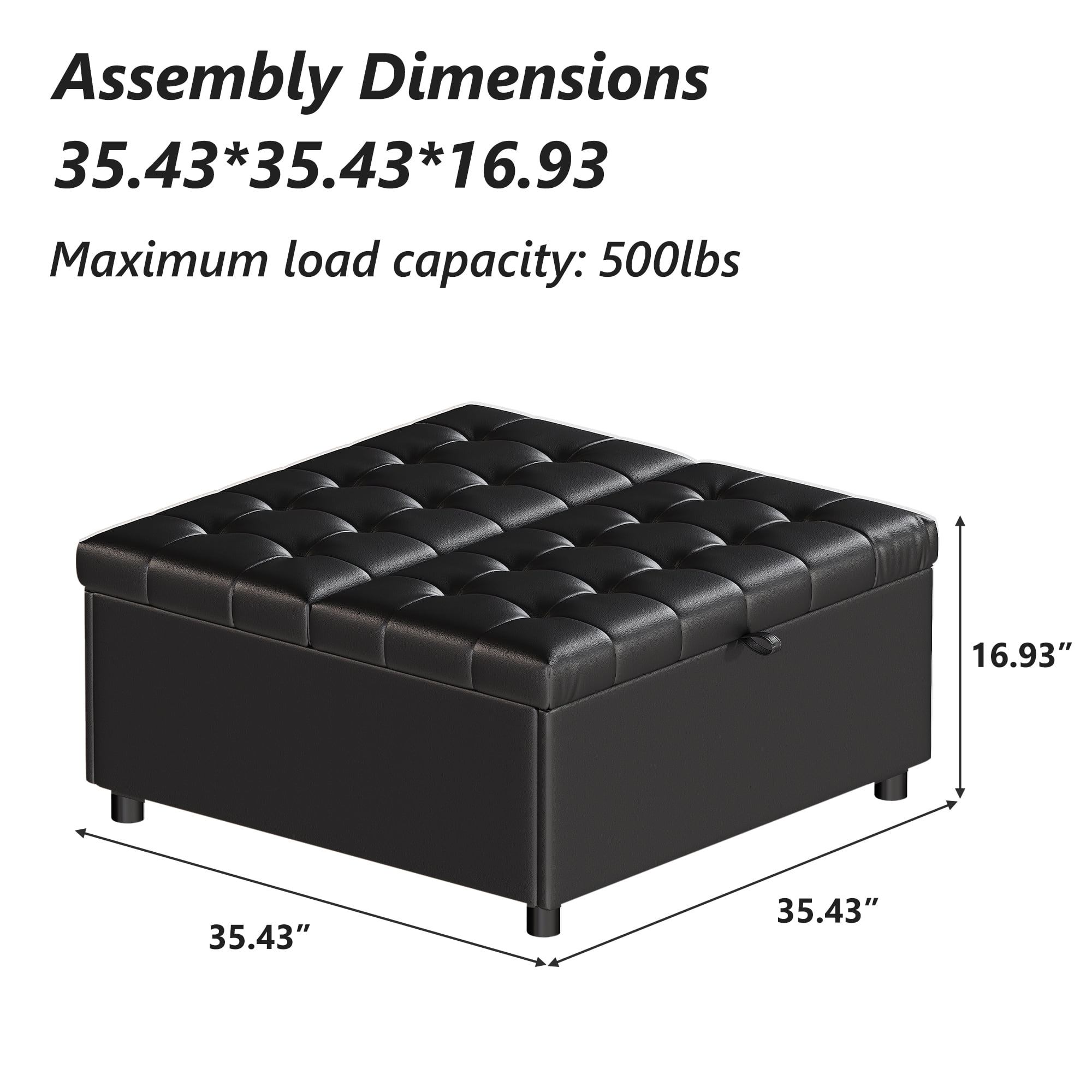 AODAILIHB Square Storage Ottoman, Storage Ottoman Coffee Table, Lift-up Large Square Footrest Stool, Black
