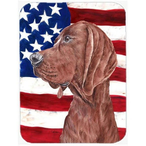 Redbone Coonhound With American Flag Usa Mouse Pad, Hot Pad Or Trivet, 7.75 x 9.25 In.