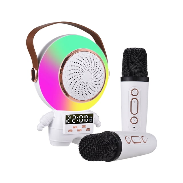 Graflsoa Haut-Parleur de Karaoké Bluetooth Portable avec Microphones Sans Fil Doubles, Batterie Rechargeable Intégrée, Éclairage d'Ambiance RGB, et Effets Sonores Professionnels pour Divertissement à Domicile