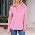 thumbnail image 5 of RYRJJ Womens Oversized Sweatshirt Long Sleeve Quarter Zip Hoodie Lightweight Fashion Fall Athletic Pullover Tops with Curved Hem(Pink,S), 5 of 9
