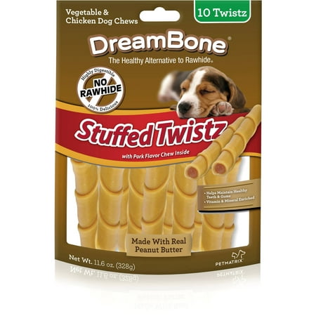 DreamBone Stuffed Twistz Dog Chews, Made with Peanut Butter & Pork,