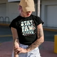 thumbnail image 2 of Stay Pawsitive Pun, Groovy Text & Dog or Cat Paw Art Merch Gift, Military Green T-Shirt, Large, 2 of 5