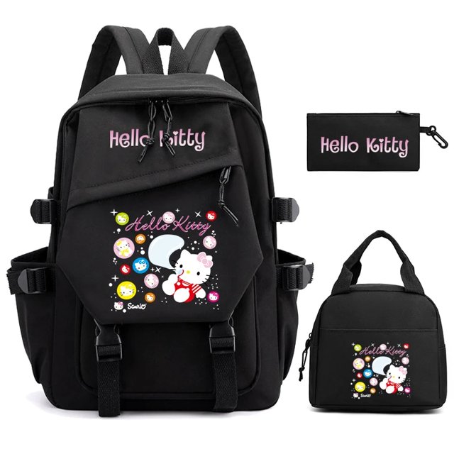3Pcs/set Hello Kitty Anime Backpack for Girl Boy Children Lunch Bags Student Teenager Bookbag Schoolbag Knapsack Women Rucksack