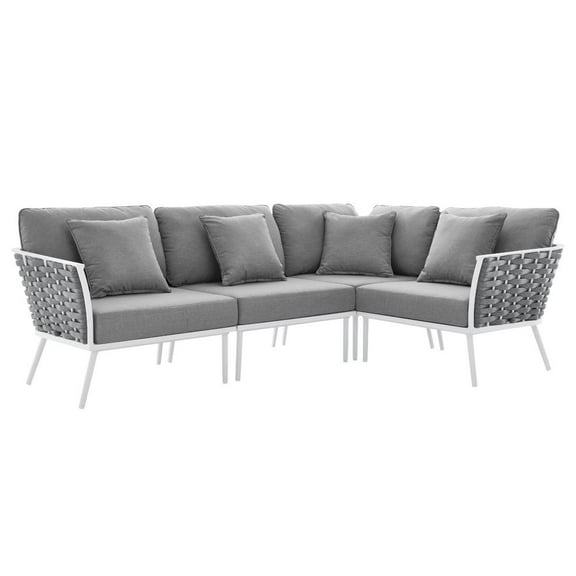 Modway Stance Outdoor Patio Aluminum Large Sectional Sofa in White Gray