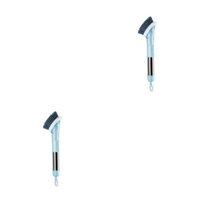 QualitChoice Assiettes Vaisselle Brosse avec 3 Têtes Brosses Distributeurs ABS en Acier Inoxydable Outils de Nettoyage Multifonctions Bleu 2Set