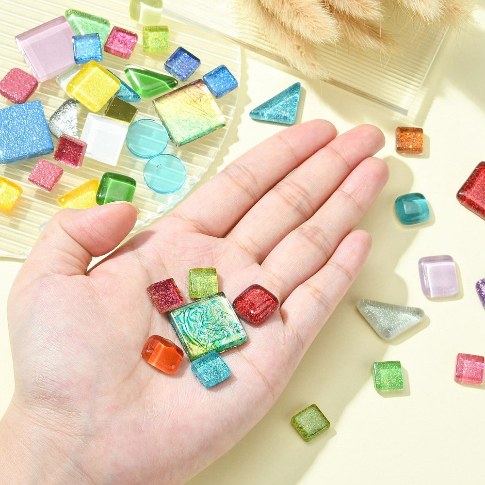 500gs Glass & Porcelain Mosaic Tiles Mixed Shape Mosaic Tiles for DIY Mosaic Art Crafts Picture Frames and More Mixed color 10~64x10~44x4~5.5mm