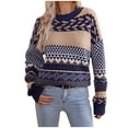 thumbnail image 2 of Ounisa Spring Winter Sweaters for Women, Women's Long Sleeve Crewneck Striped Color Block Print Oversized Knit Pullover Sweater, 2 of 9