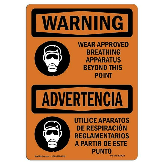 SignMission OS-WS-A-1218-L-12902 12 x 18 in. OSHA Warning Sign - Wear Approved Breathing Apparatus Bilingual