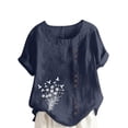 thumbnail image 5 of QUNYINEY Short Sleeve Shirts for Women Dandelion Casual Crew Neck Tops Loose Button Cotton Linen Pullover Womens Tops, 5 of 5