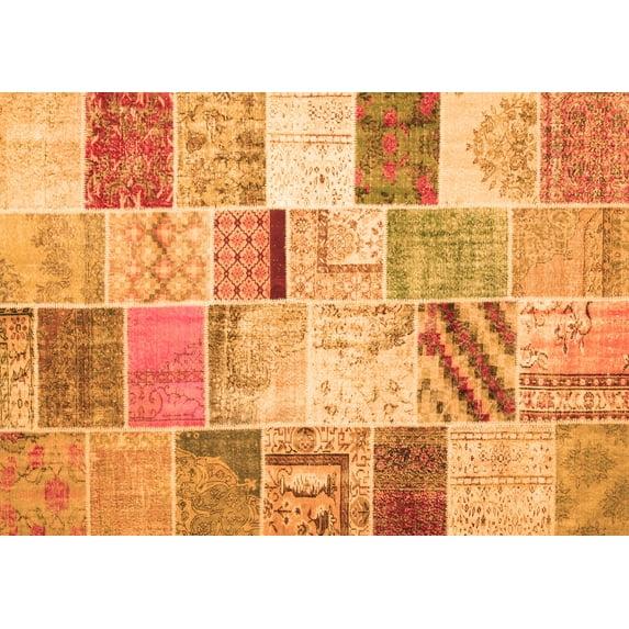 Ahgly Company Indoor Rectangle Patchwork Orange Transitional Area Rugs, 4' x 6'