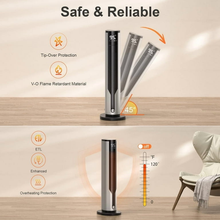 Hingming Space Heater 1500W Electric Heaters, PTC Ceramic, 70Â