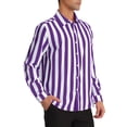 thumbnail image 4 of Camisa Casual de Manga Larga de Rayas Verticales para Hombre Inspire Chic, Ajuste Regular, 2XL, Morado y Blanco, 4 of 7