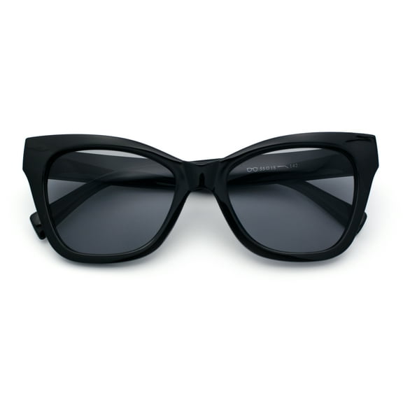 Womens Oversized Horn Rim Cat Eye Retro Fashion Plastic Sunglasses All Black