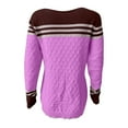 thumbnail image 3 of Tuphregyow Women Pullover Sweater Top Stripe Print Trendy Oversized Fuzzy Party Outdoor Chunky Warm Knit Sweater Casual Jumper Tops Crew Neck Long Sleeve Purple M, 3 of 5