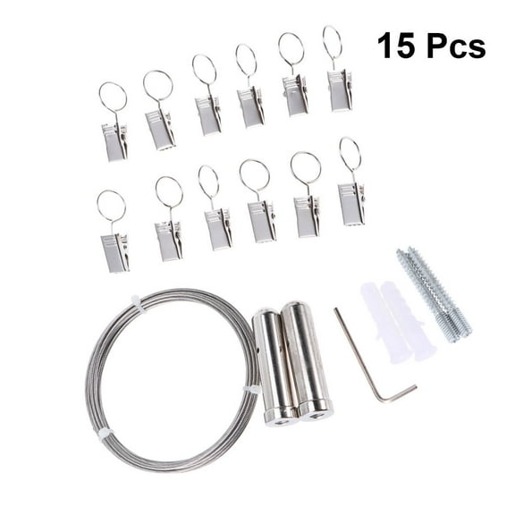 HEMOTON Clothesline Stainless Steel Wire rope Clothes Rope Line with 12 Clothespins Curtain Clips Windproof Clothes Drying Hanger Multi-function Curtain Drape Wire Clothesline