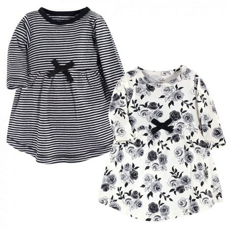 UPC: 0660168612172 | Touched by Nature Baby and Toddler Girl Organic Cotton Long-Sleeve Dresses 2pk  Black Floral  2 Toddler